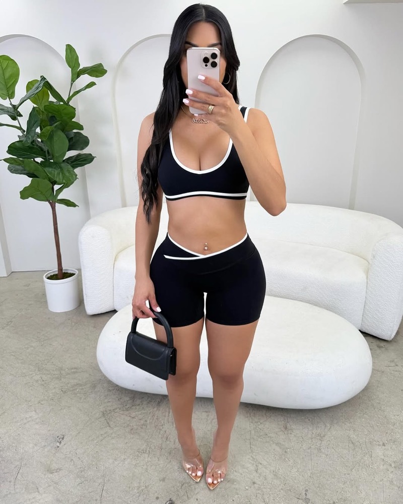 STYLISH LADY Contrast Trim Yog - Yoga Fitness Fit Club ulasan dan harga