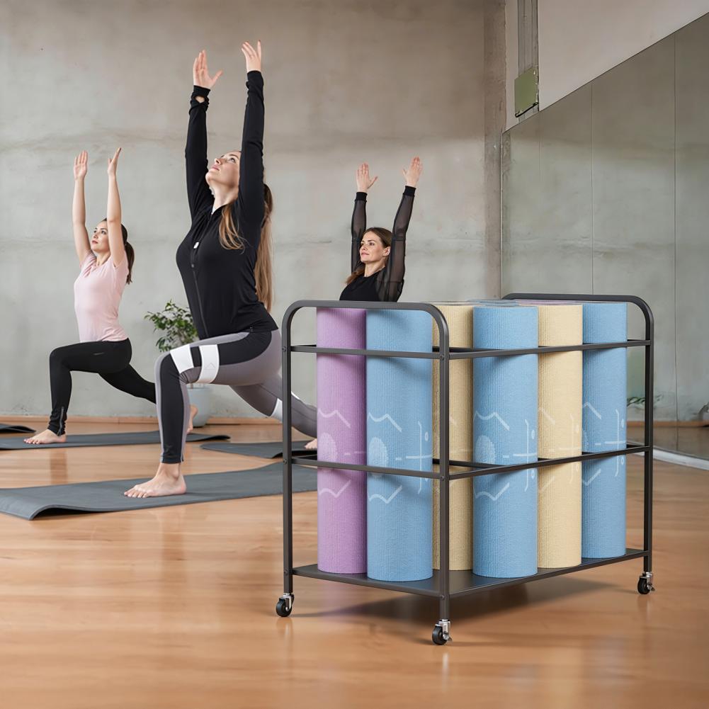 Yoga Mat Storage Rack with Whe - Yoga Fitness Rooms ulasan dan harga