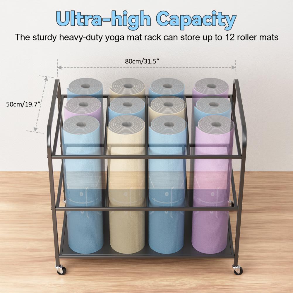 Yoga Mat Storage Rack with Whe - Yoga Fitness Rooms ulasan dan harga