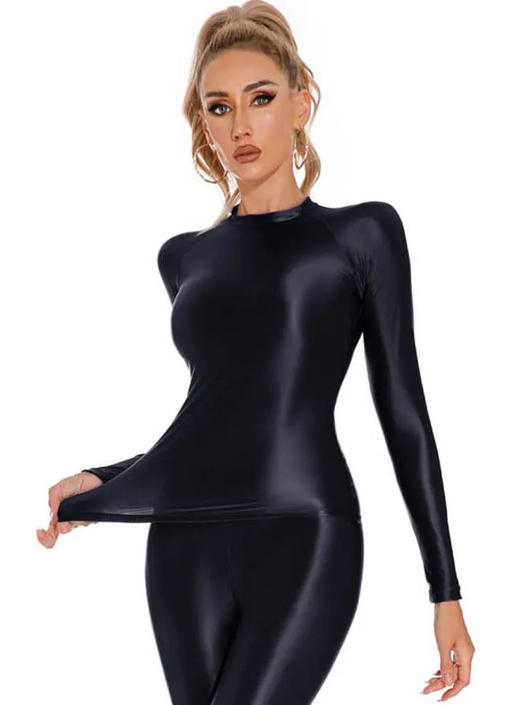 Glossy Shiny Elasitc Long Slee - Yoga Fitness Fit Club ulasan dan harga
