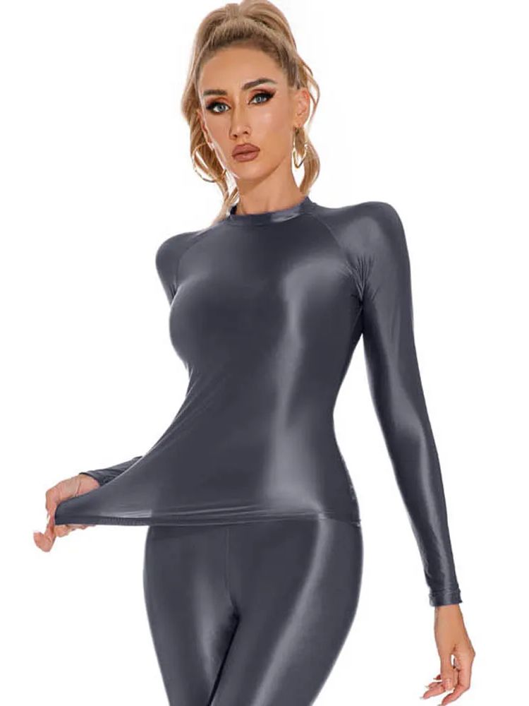 Glossy Shiny Elasitc Long Slee - Yoga Fitness Fit Club ulasan dan harga