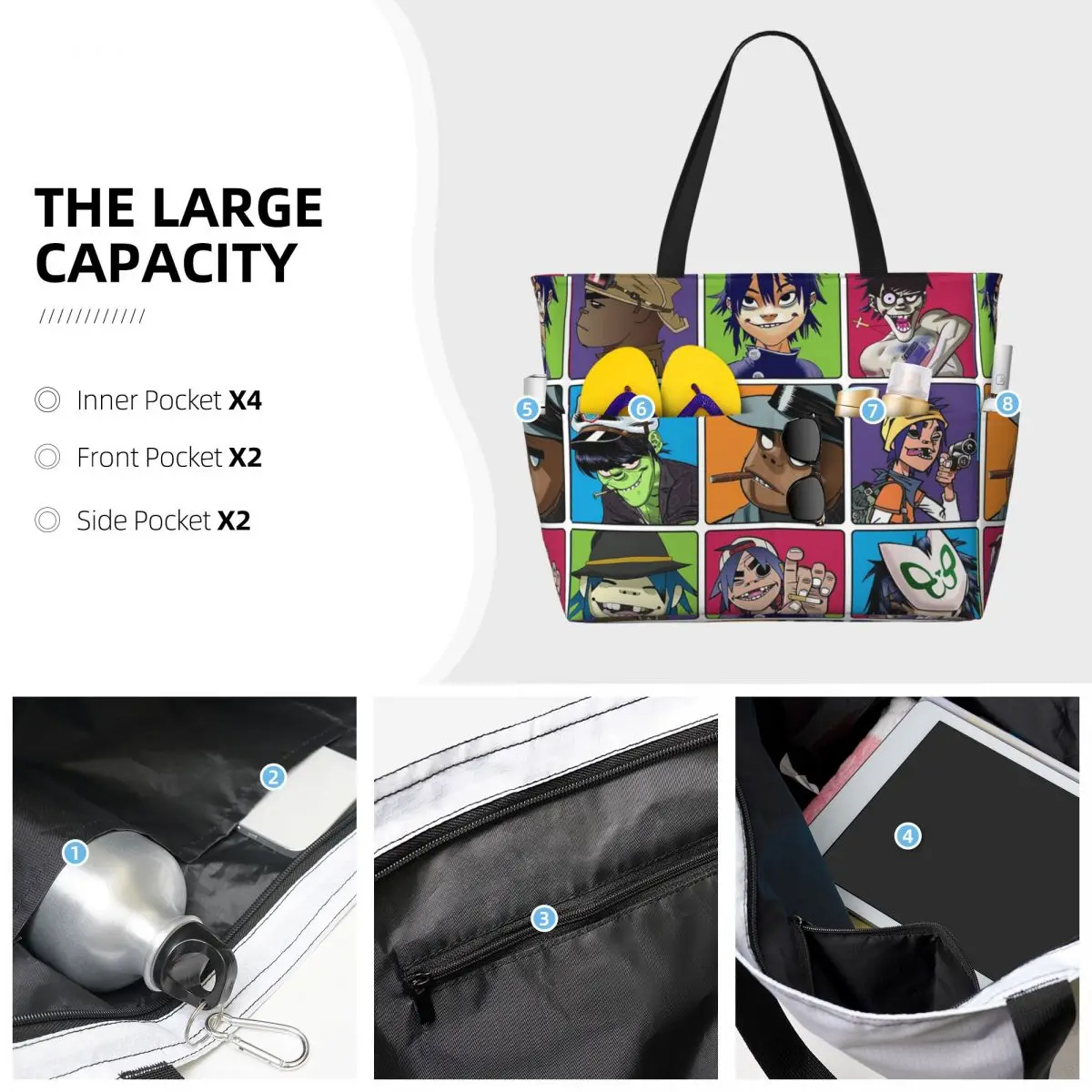 Music Band Gorillaz Beach Tote - Yoga Fitness Music ulasan dan harga