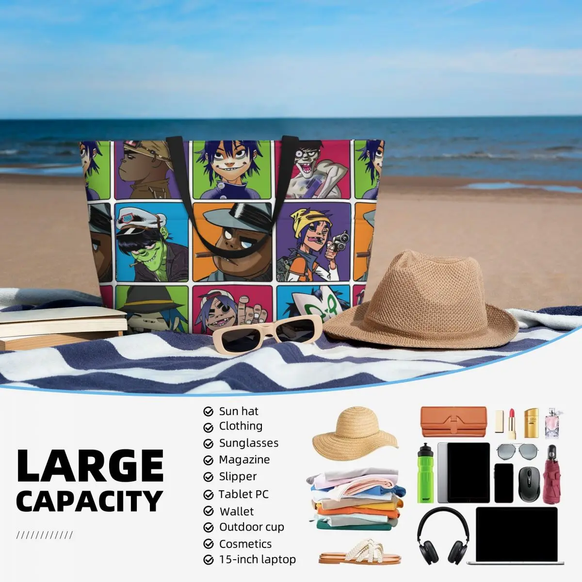 Music Band Gorillaz Beach Tote - Yoga Fitness Music ulasan dan harga